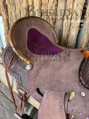 Sheridan Barrel Racing Saddle Chocolate In Seat Rig Purple