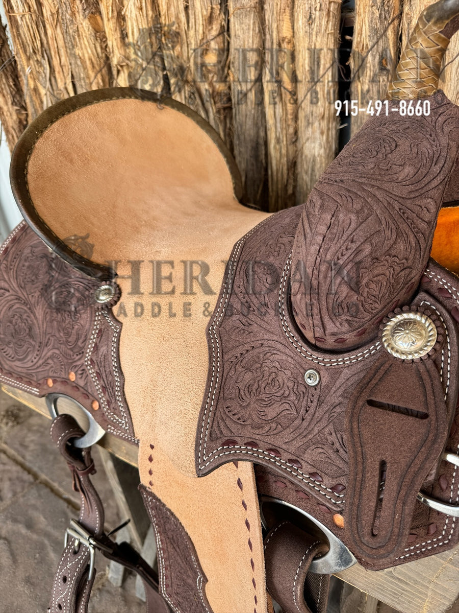 Sheridan Barrel Racing Saddle Sewn on Tooling Chocolate