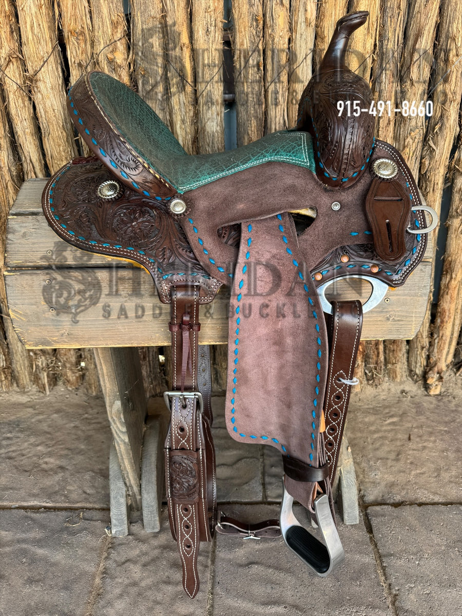 Sheridan Barrel Racing Saddle Chocolate Turquoise Im. Elephant