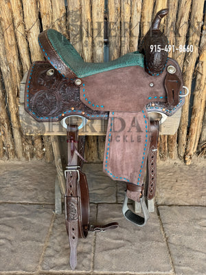 Sheridan Barrel Racing Saddle Chocolate Turquoise Im. Elephant