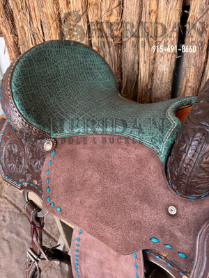 Sheridan Barrel Racing Saddle Chocolate Turquoise Im. Elephant