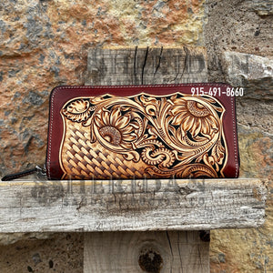 Brown Sunflower Zip Up Wallet