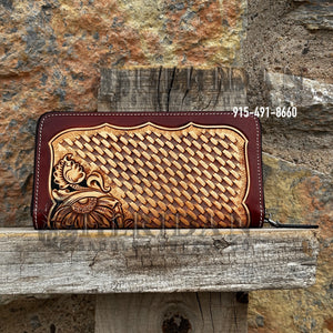 Brown Sunflower Zip Up Wallet