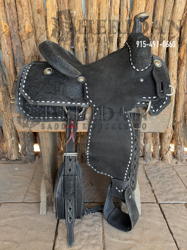 $1,140- 14" Sheridan Team Roper Saddle Black Leather CHAMPION lettered on Cantle