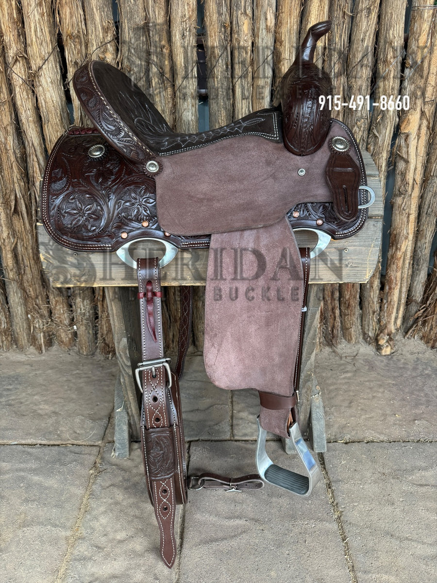 Sheridan Barrel Racing Saddle Chocolate Wild Flower Tooling