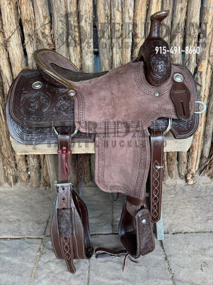 Sheridan Team Roping Saddle Chocolate/Inlaid Seat