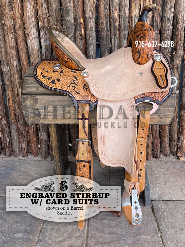 Visalia Aluminum Stirrups Engraved Card Suits