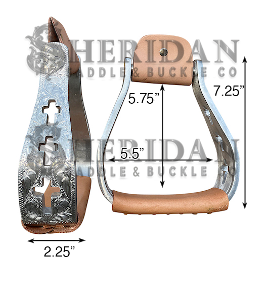 Visalia Aluminum Stirrups Engraved Crosses