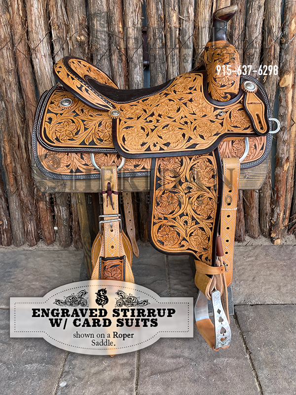 Visalia Aluminum Stirrups Engraved Card Suits