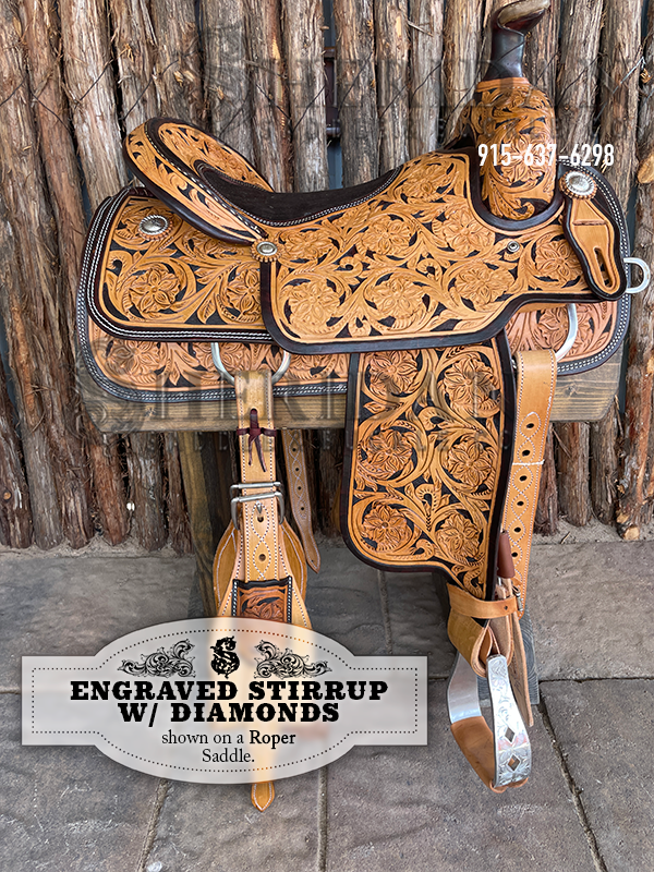 Visalia Aluminum Stirrups Engraved Diamonds