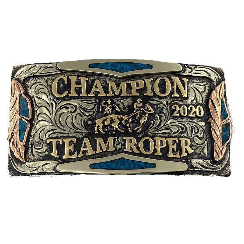 Lubbock Turquoise Feather Trophy Belt Buckle Sheridan Buckle