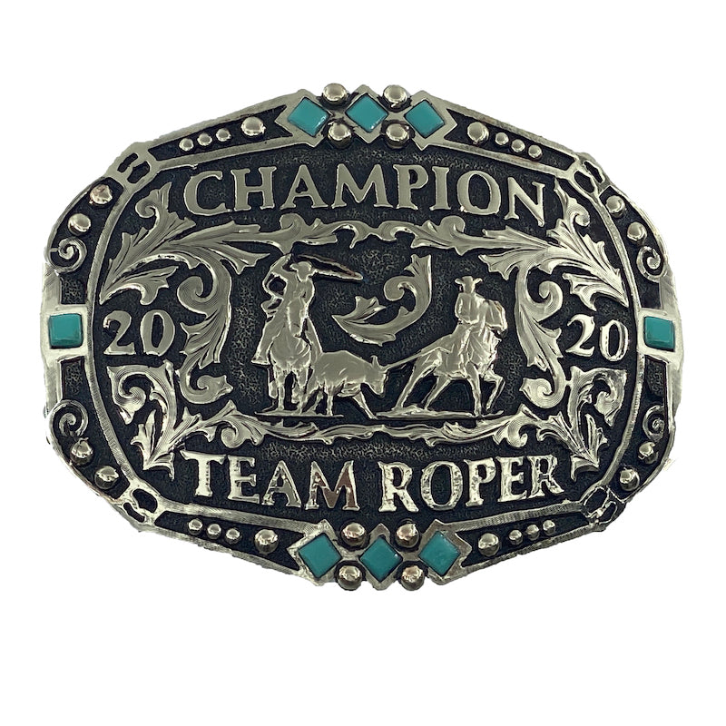 Omaha Trophy Silver Western Belt Buckle with Turquoise