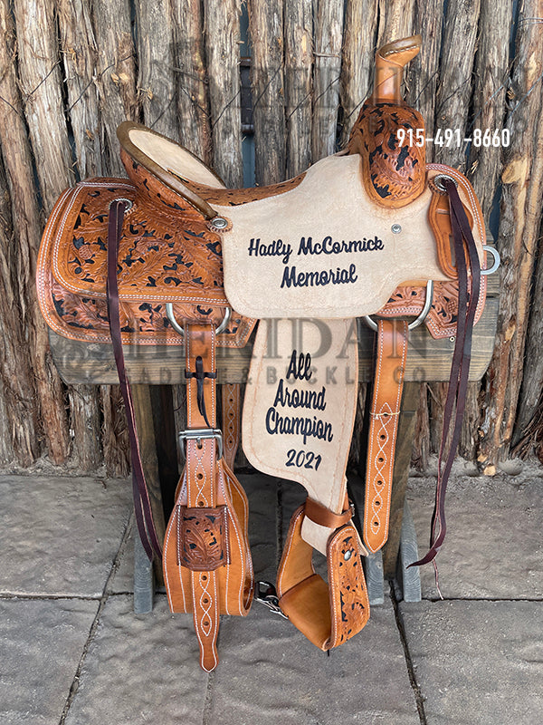 Sheridan Team Roping Saddle Acorn/Inlaid Tooled Seat