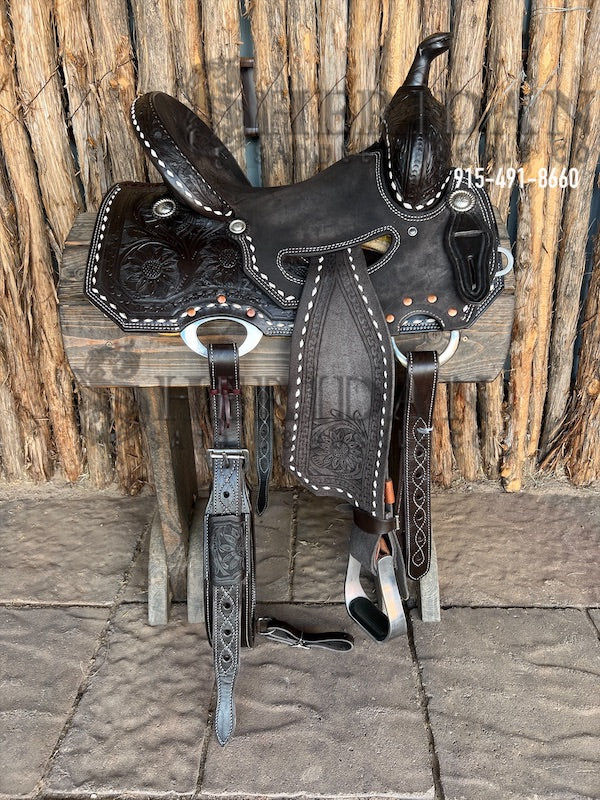 Sheridan Barrel Racing Saddle Black Leather White Buckstitch