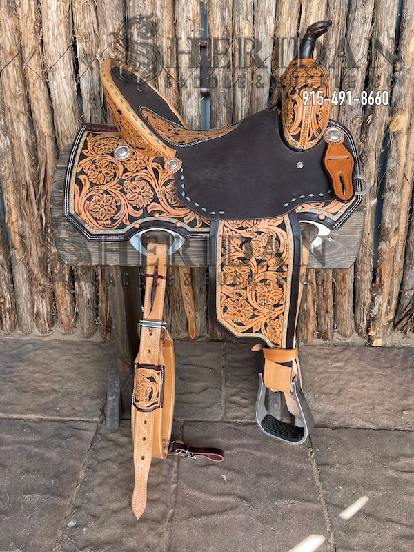 Sheridan Barrel Racing Saddle Turquoise Buckstitch