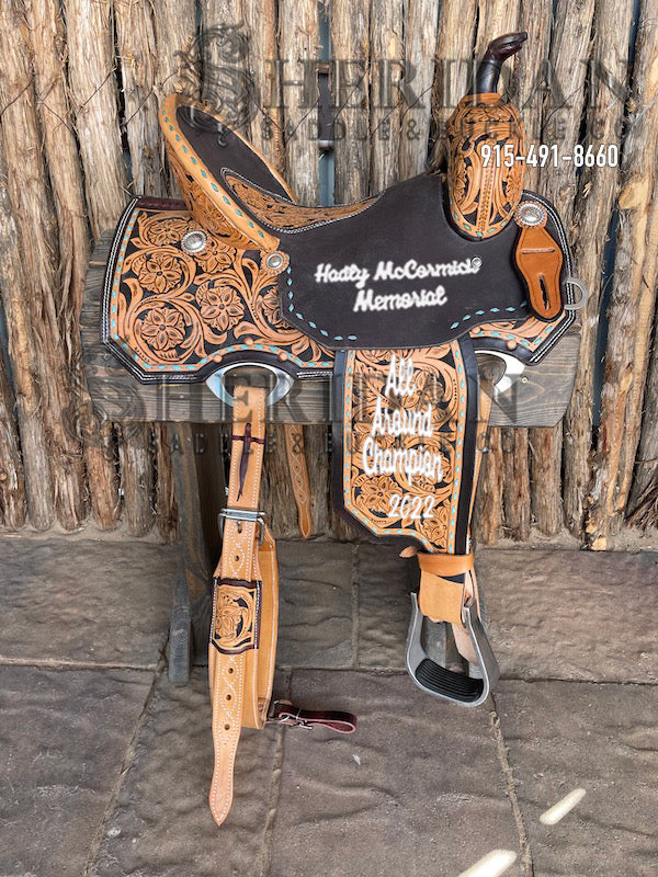 Sheridan Barrel Racing Saddle Turquoise Buckstitch