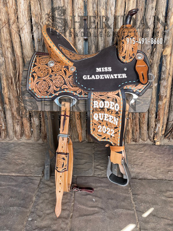 Sheridan Barrel Racing Saddle Turquoise Buckstitch