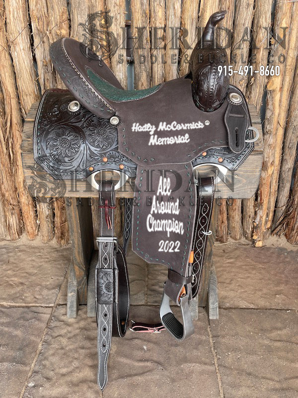 Sheridan Barrel Racing Saddle Chocolate Turquoise Im. Elephant