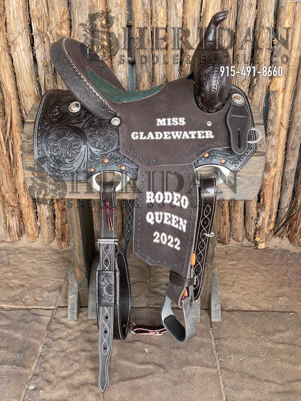 Sheridan Barrel Racing Saddle Chocolate Turquoise Im. Elephant