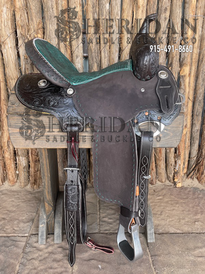 Sheridan Barrel Racing Saddle Chocolate Turquoise Im. Elephant