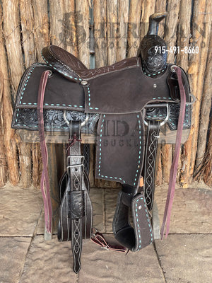 Sheridan Team Roping Saddle Chocolate/Turquoise