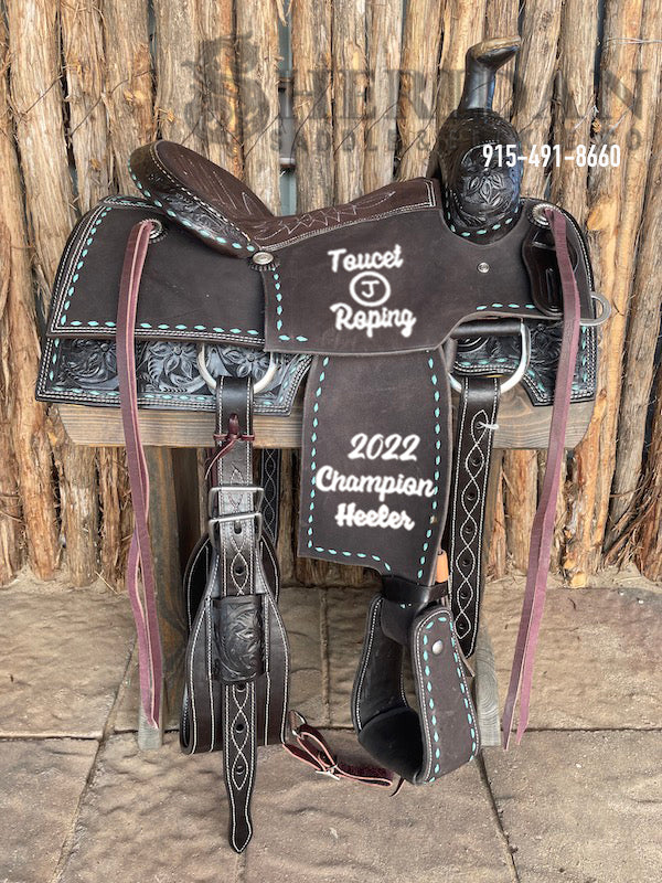 Sheridan Team Roping Saddle Chocolate/Turquoise