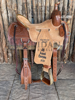 Sheridan Ranch Cutter Saddle In Seat Rig Floral + Basket