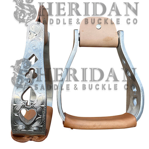 Visalia Aluminum Stirrups Engraved Card Suits
