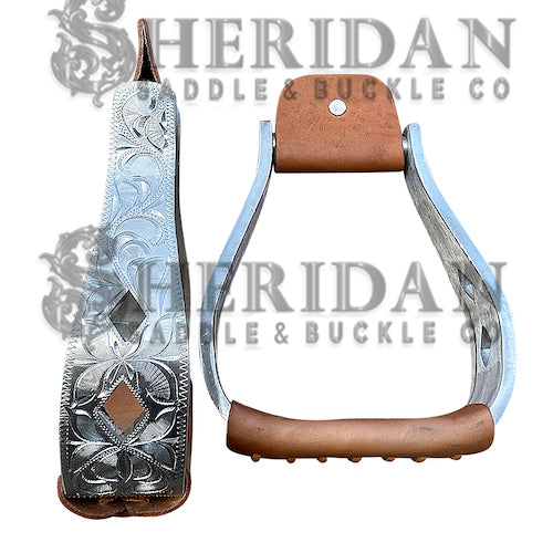 Visalia Aluminum Stirrups Engraved Diamonds
