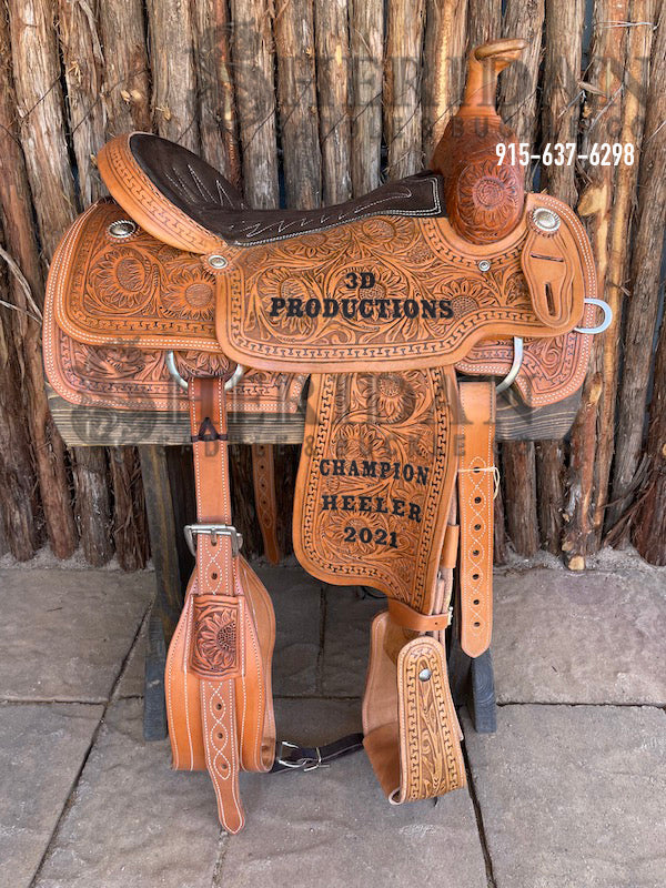 Sheridan Team Roping Saddle Full Tooled Sunflower