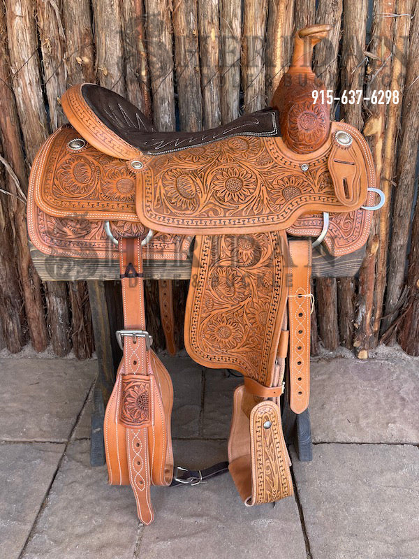 Sheridan Team Roping Saddle Full Tooled Sunflower