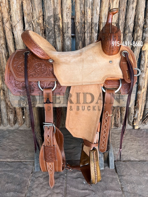 Sheridan Ranch Cutter Saddle Double Flower/45/Hard Seat