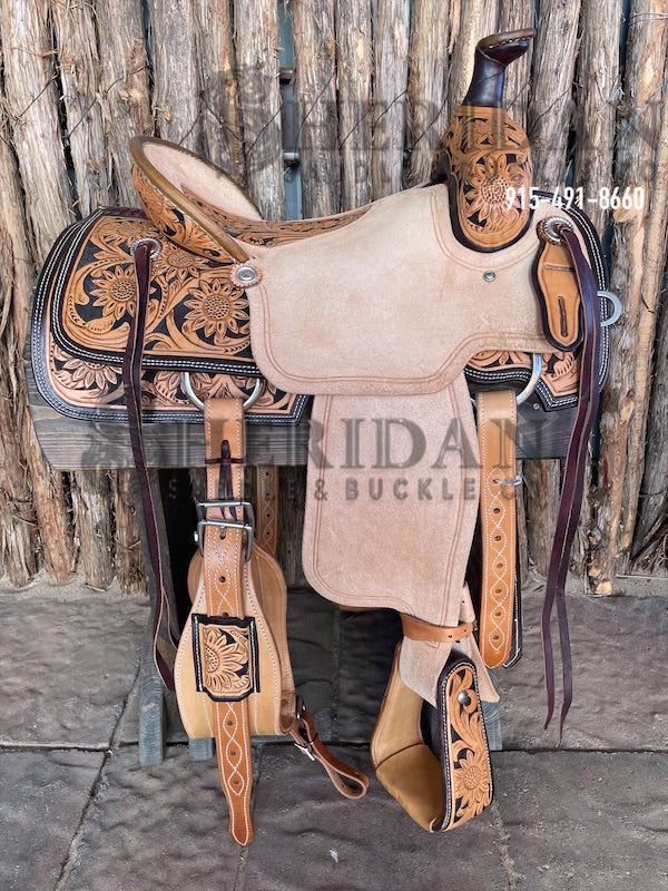 Sheridan Team Roping Saddle Sunflower/Inlaid Tooled Seat