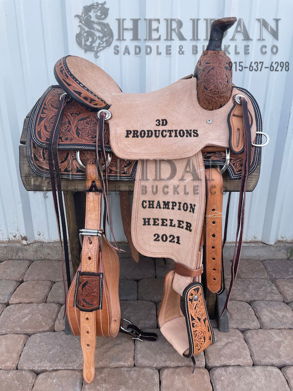 Sheridan Team Roping Saddle Double Flower/Hard Seat