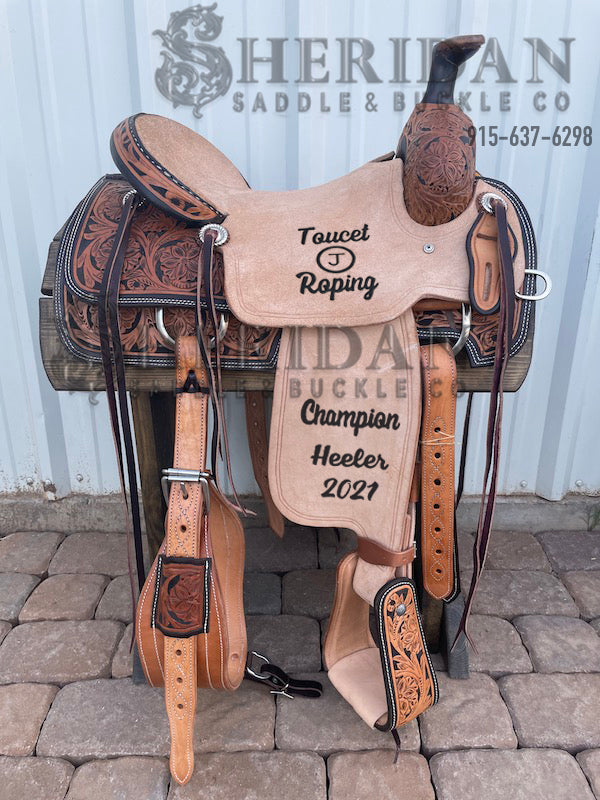 Sheridan Team Roping Saddle Double Flower/Hard Seat