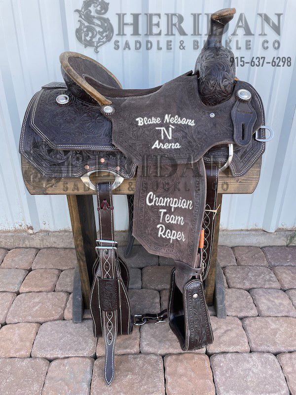 Sheridan Team Roping Saddle Chocolate/Double Flower