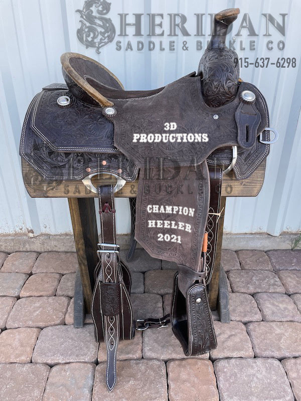 Sheridan Team Roping Saddle Chocolate/Double Flower
