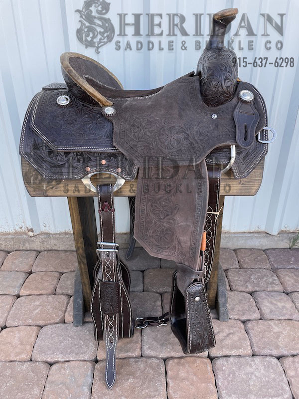 Sheridan Team Roping Saddle Chocolate/Double Flower