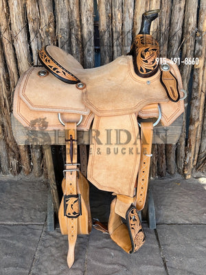 Sheridan Team Roping Saddle 1-4 Double Flower/Hard Seat