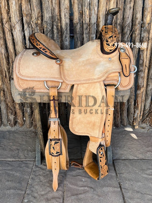 Sheridan Team Roping Saddle 1-4 Double Flower/Hard Seat