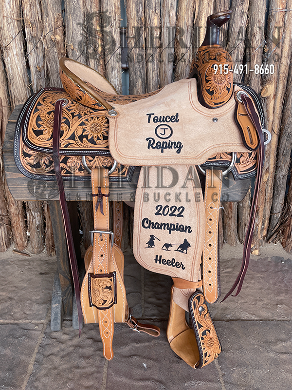 Sheridan Team Roping Saddle Sunflower/Inlaid Tooled Seat