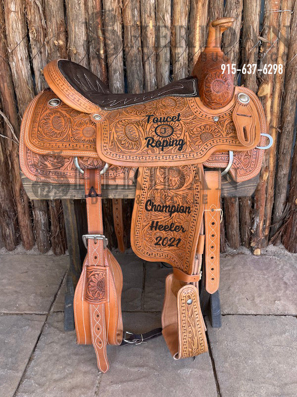 Sheridan Team Roping Saddle Full Tooled Sunflower