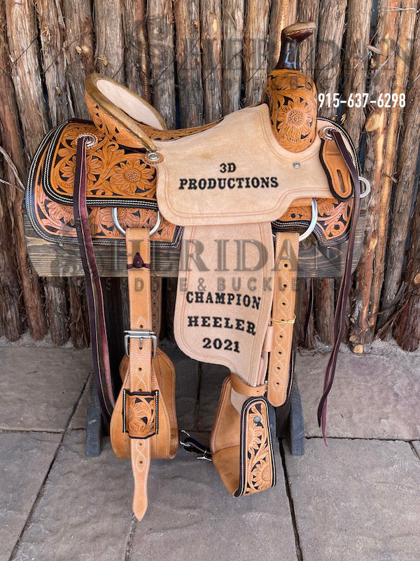 Sheridan Team Roping Saddle Sunflower/Inlaid Tooled Seat