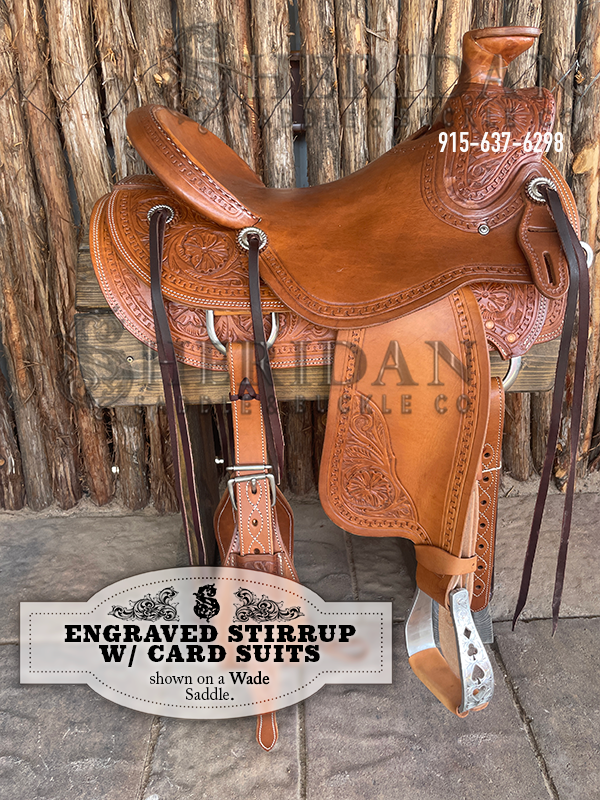 Visalia Aluminum Stirrups Engraved Card Suits
