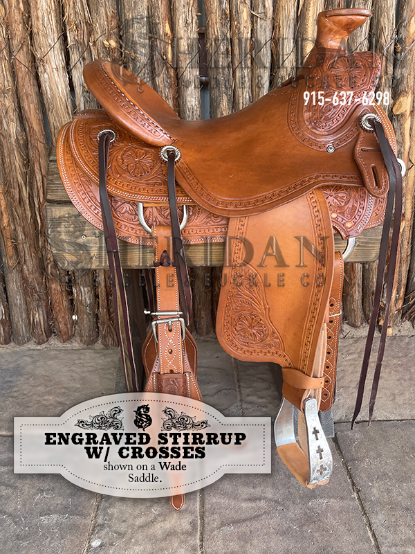 Visalia Aluminum Stirrups Engraved Crosses