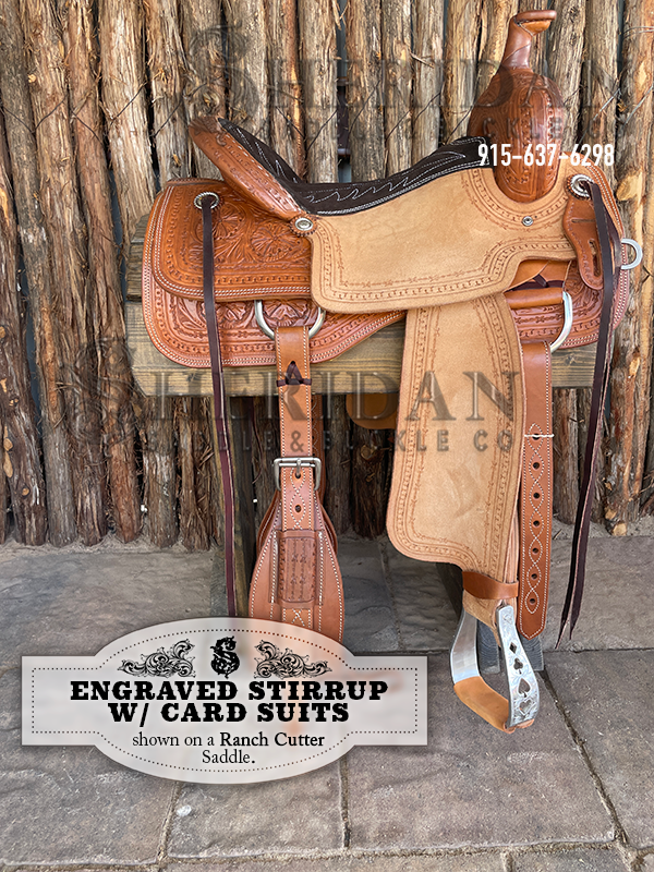 Visalia Aluminum Stirrups Engraved Card Suits