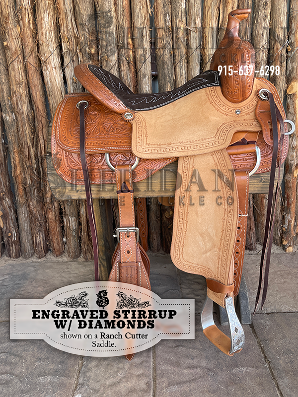 Visalia Aluminum Stirrups Engraved Diamonds