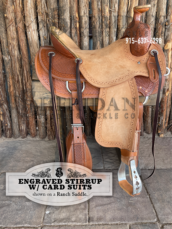 Visalia Aluminum Stirrups Engraved Card Suits