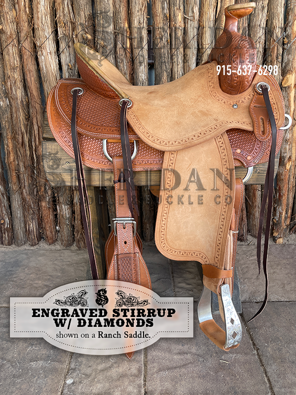 Visalia Aluminum Stirrups Engraved Diamonds